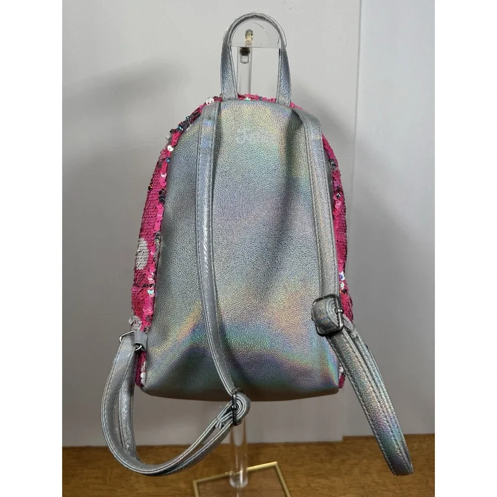 Justice Backpack Pink Sequined With‎ Fob EUC
